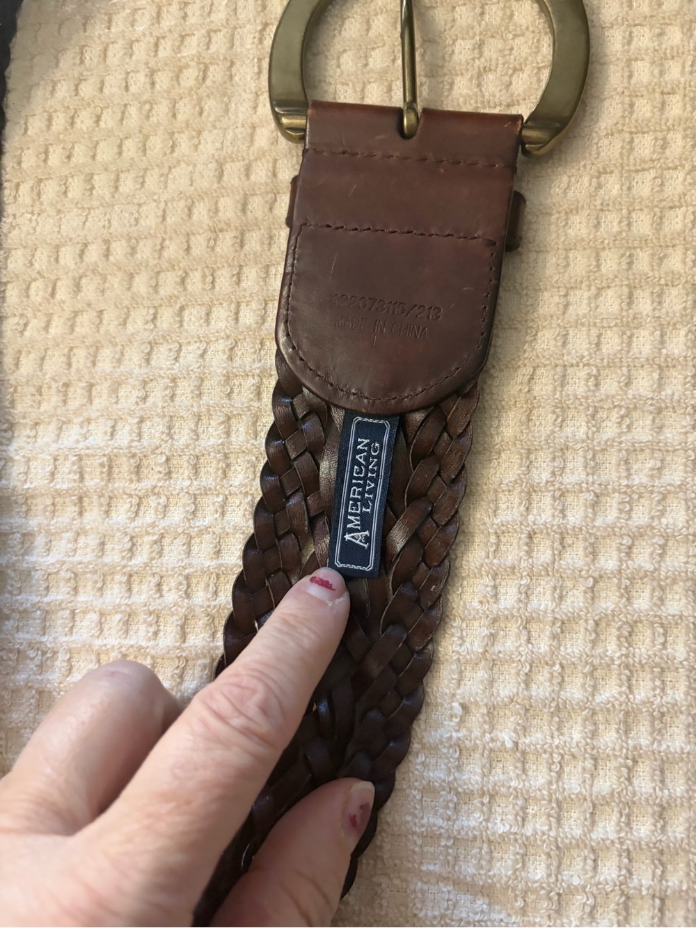 American Living Braided Leather Belt in Brown with Antique Brass Buckle - Picture 3 of 7